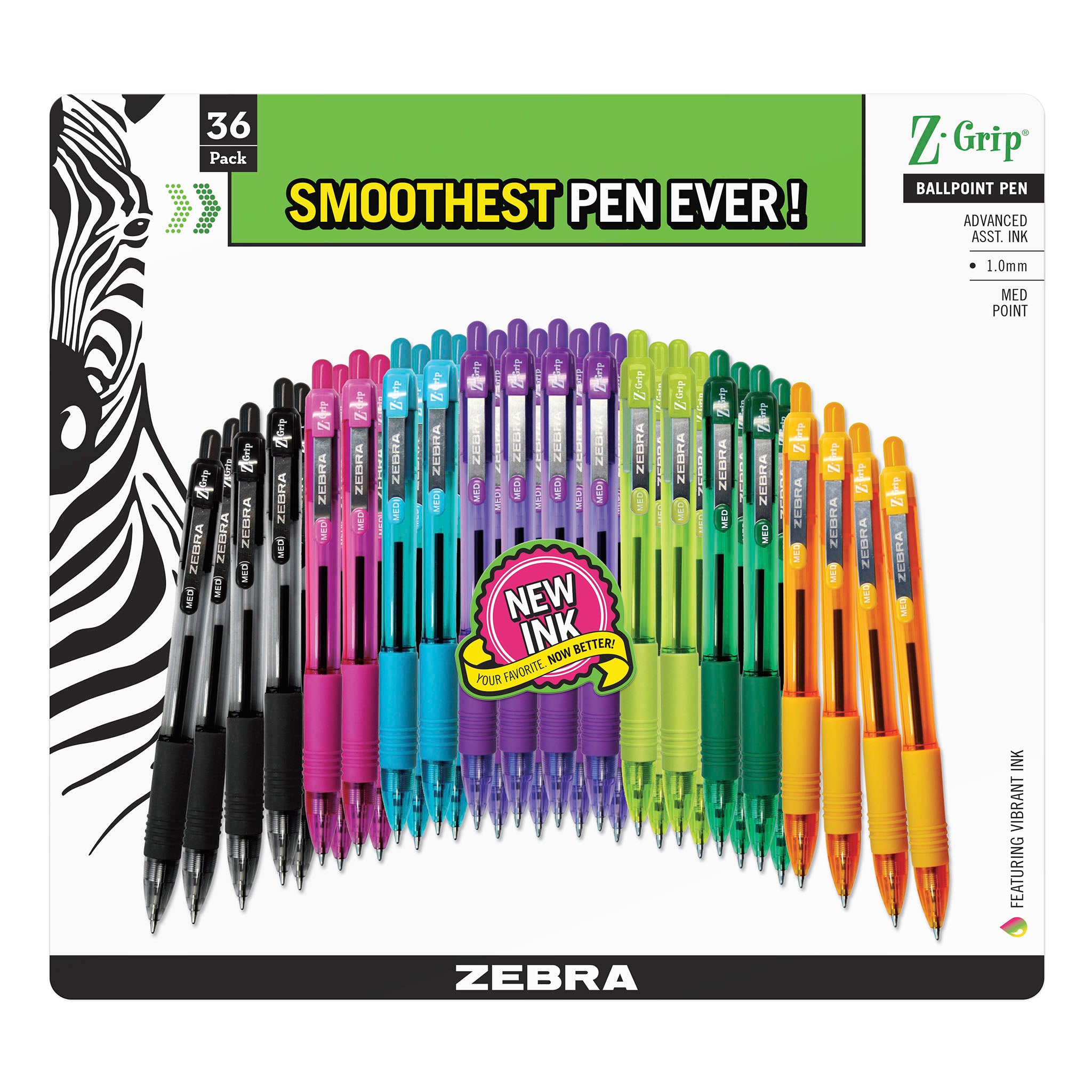 14701Z-GripRetractableBallpoint1.0mmFashionAssorted36pk