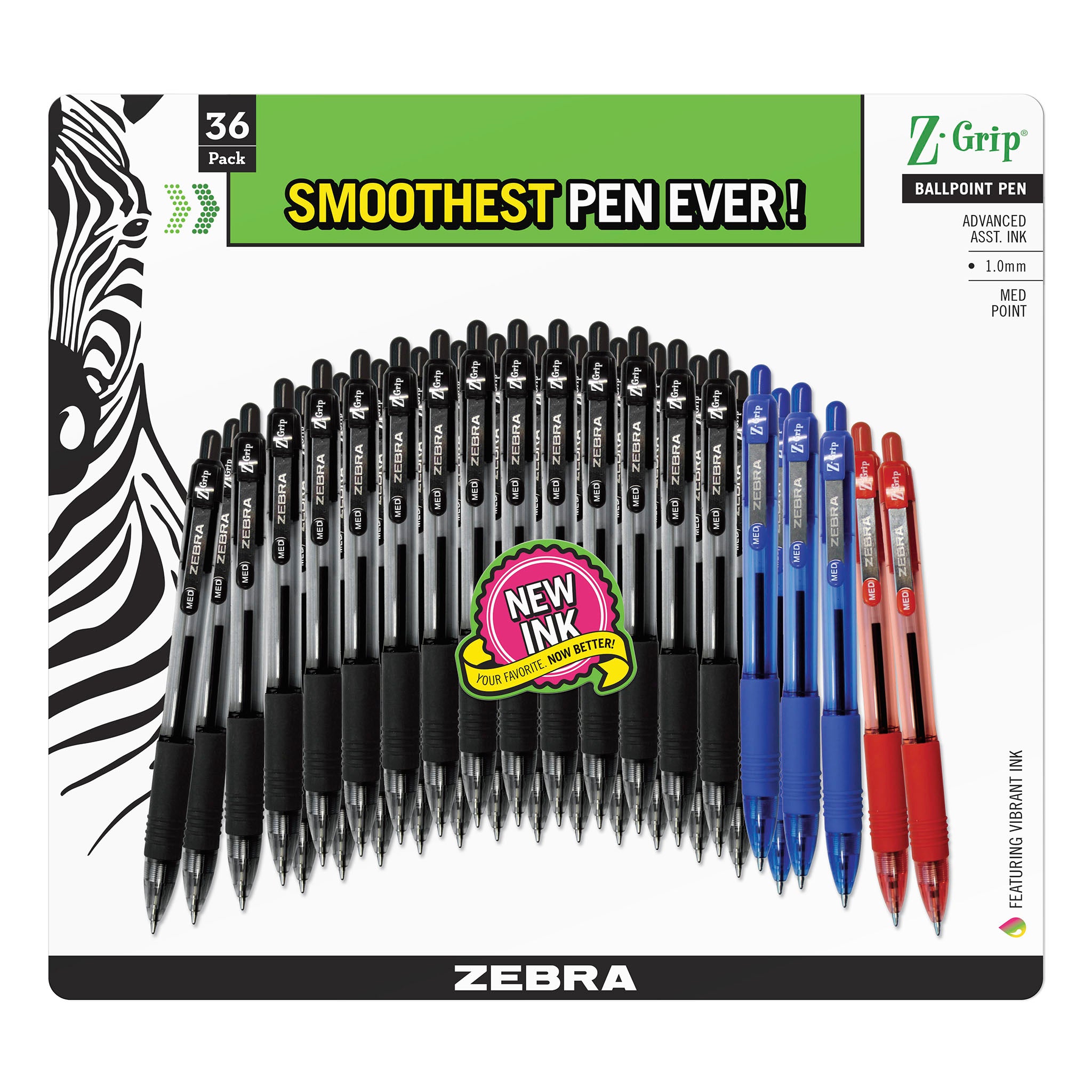 14791Z-GripRetractableBallpoint1.0mmAssorted36pk