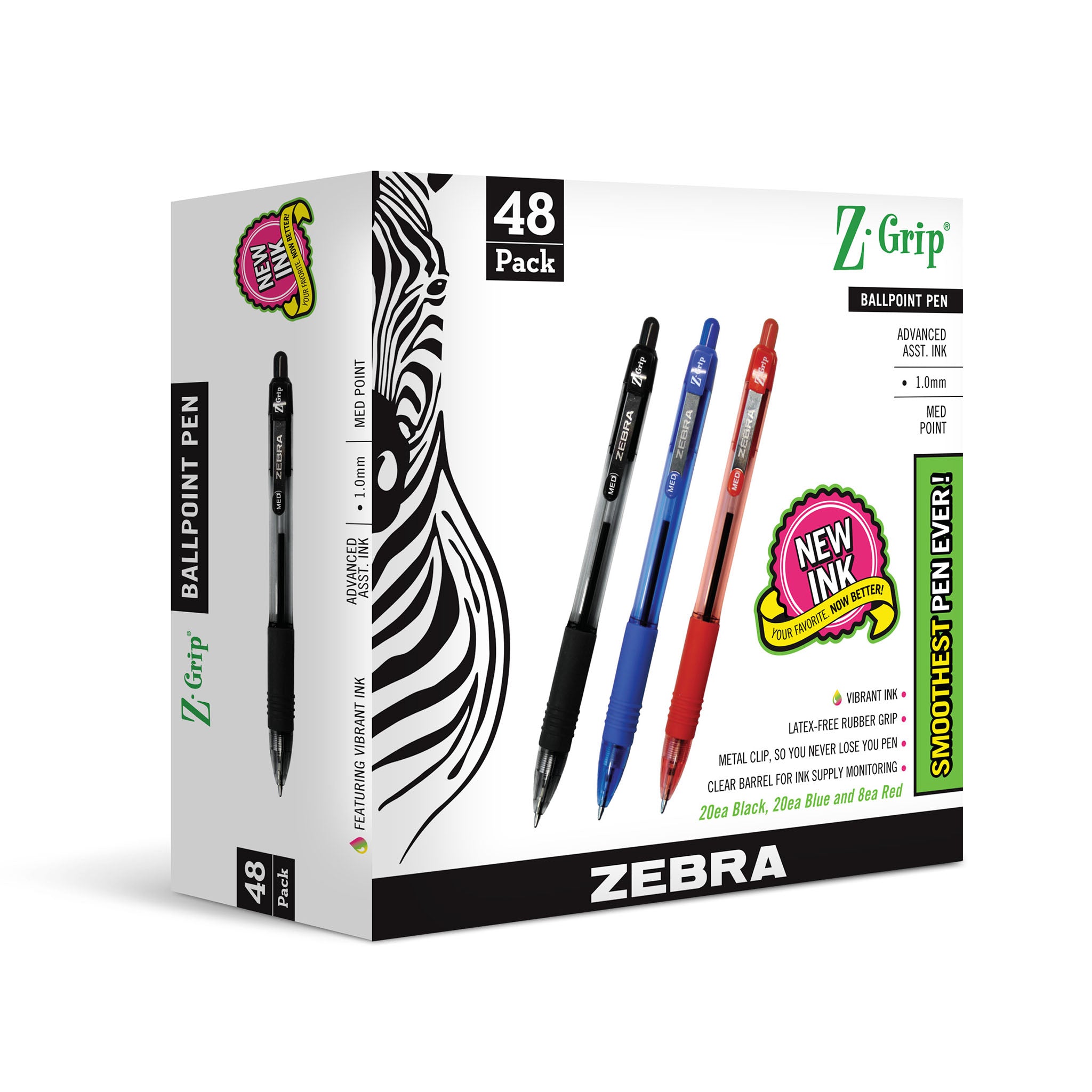 22048Z-GripRetractableBallpoint1.0mmAssorted48pk