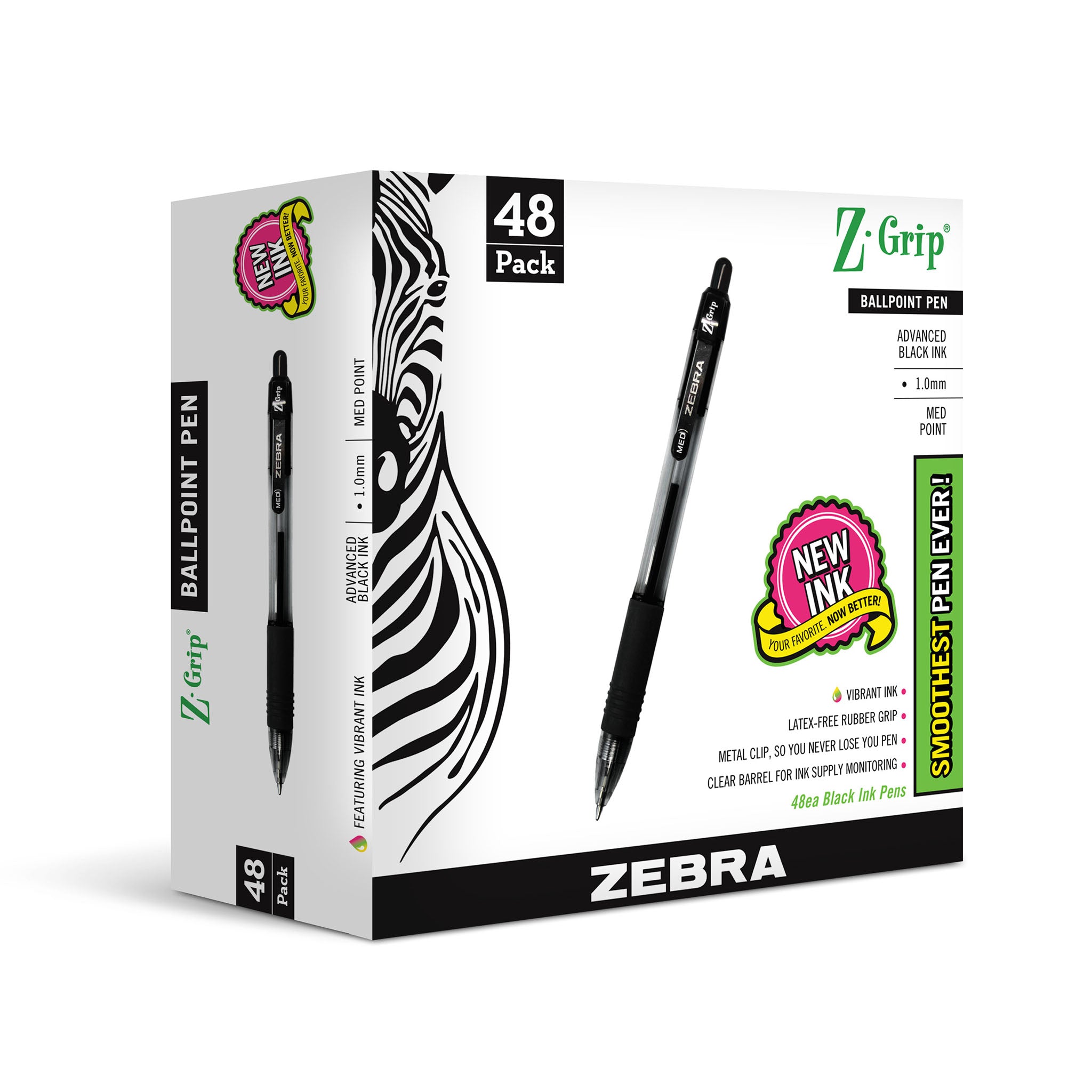 22148Z-GripRetractableBallpoint1.0mmBlack48pk