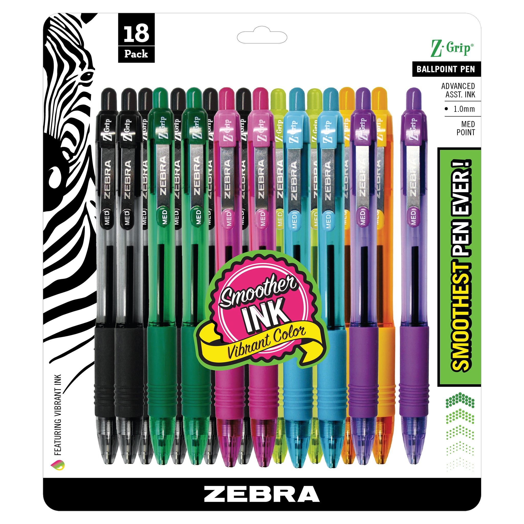 22208Z-GripRetractableBallpoint1.0mmFashionAssorted18Pk