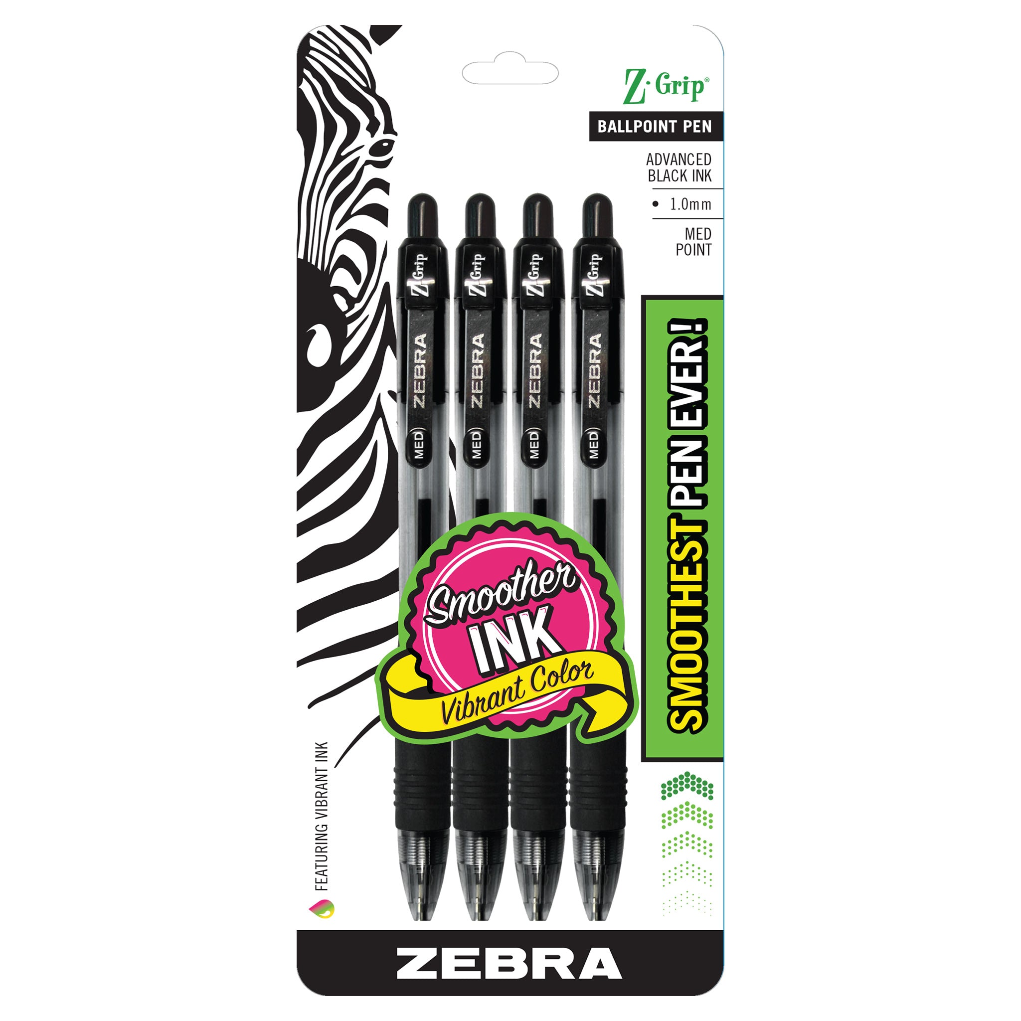 22214Z-GripRetractableBallpoint1.0mmBlack4pk