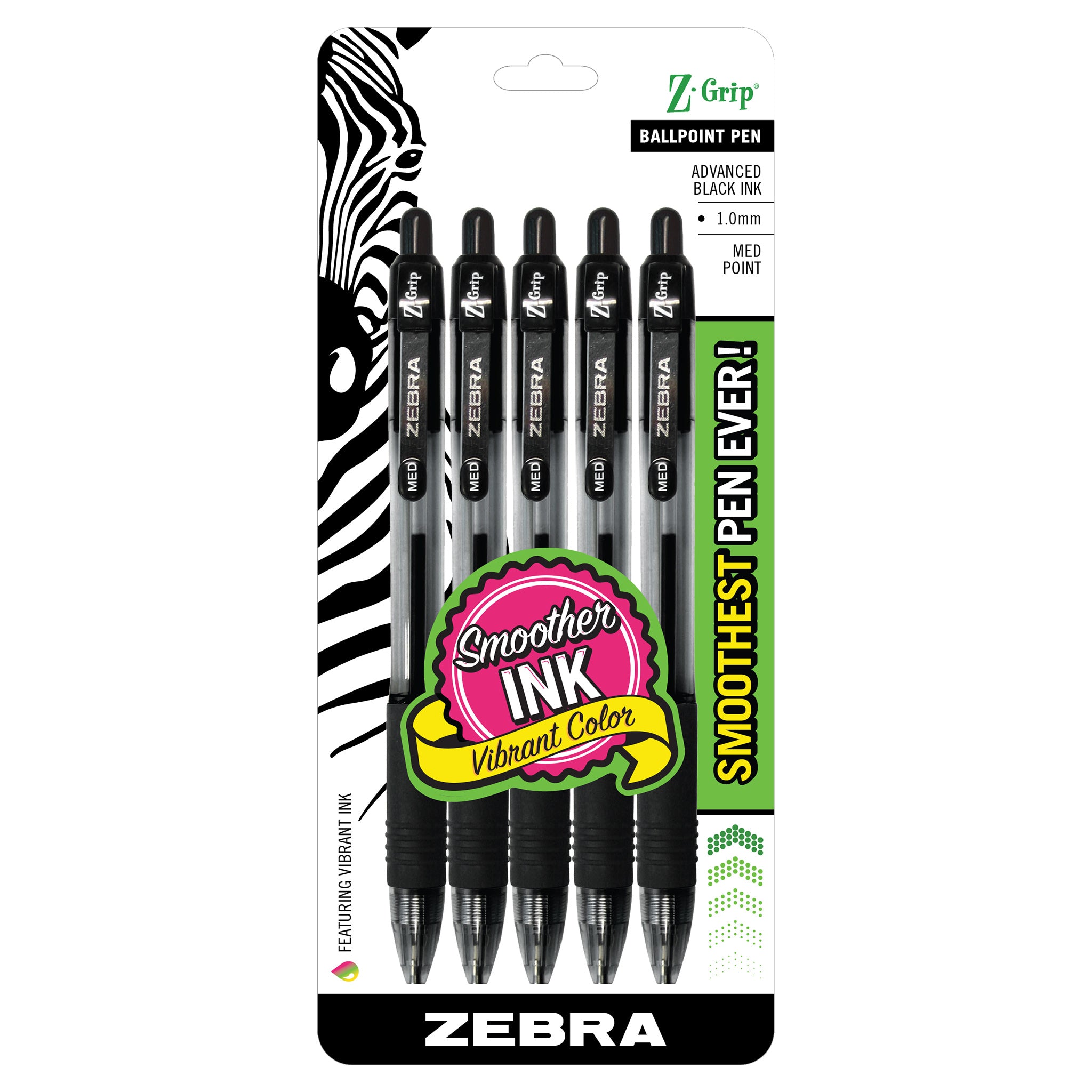 22215Z-GripRetractableBallpoint1.0mmBlack5pk