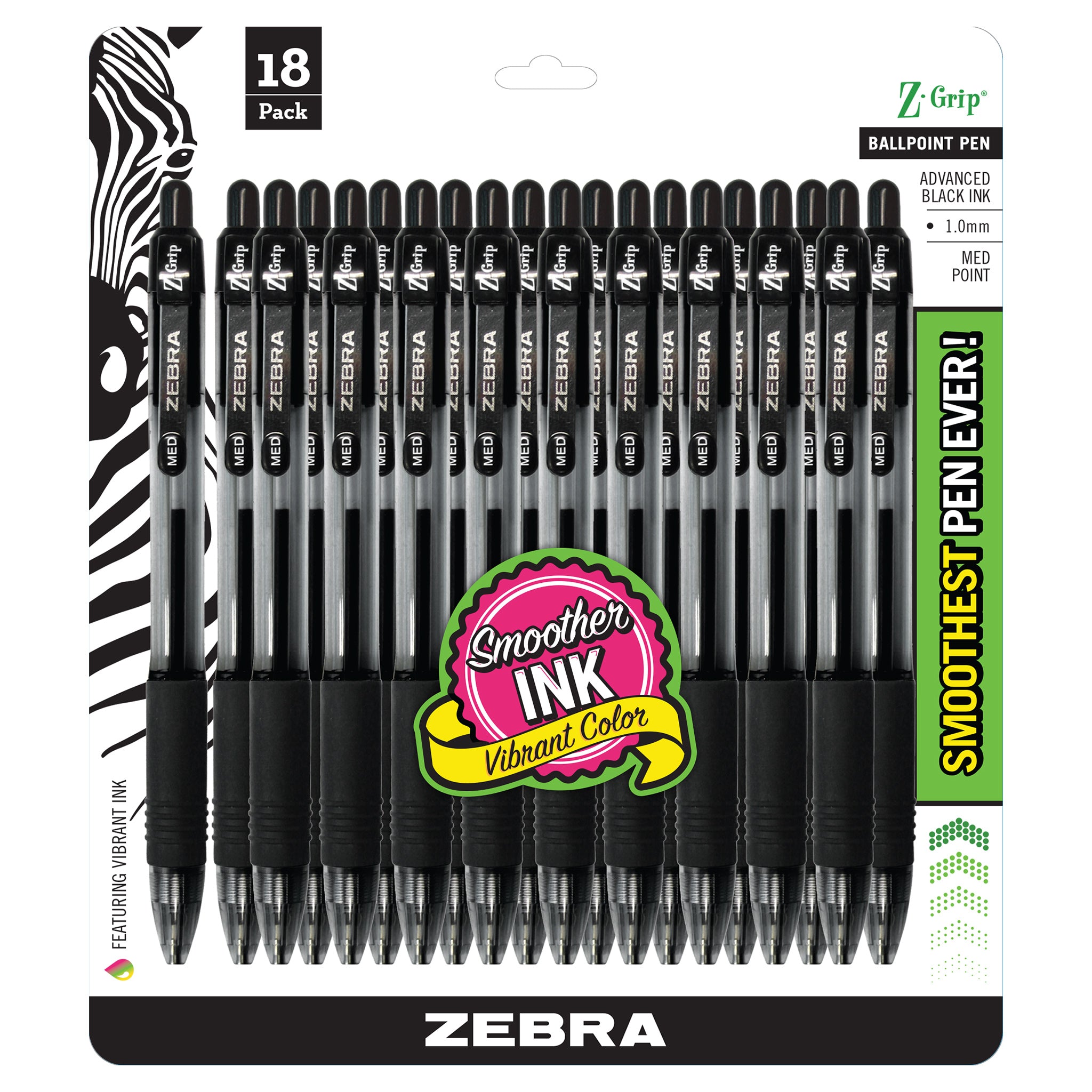 22218Z-GripRetractableBallpoint1.0mmBlack18pk