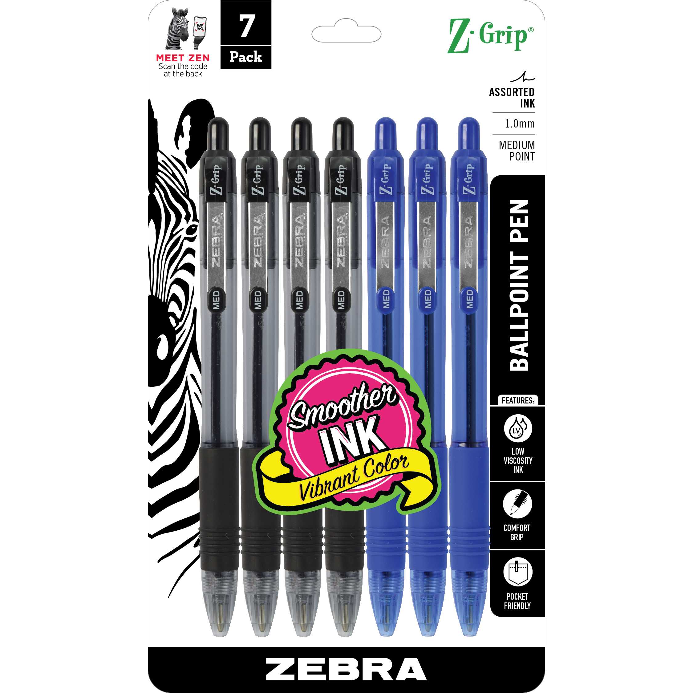 24007_Z-Grip_Retractable_Ballpoint_1.0mm_BlackBlue_7pk