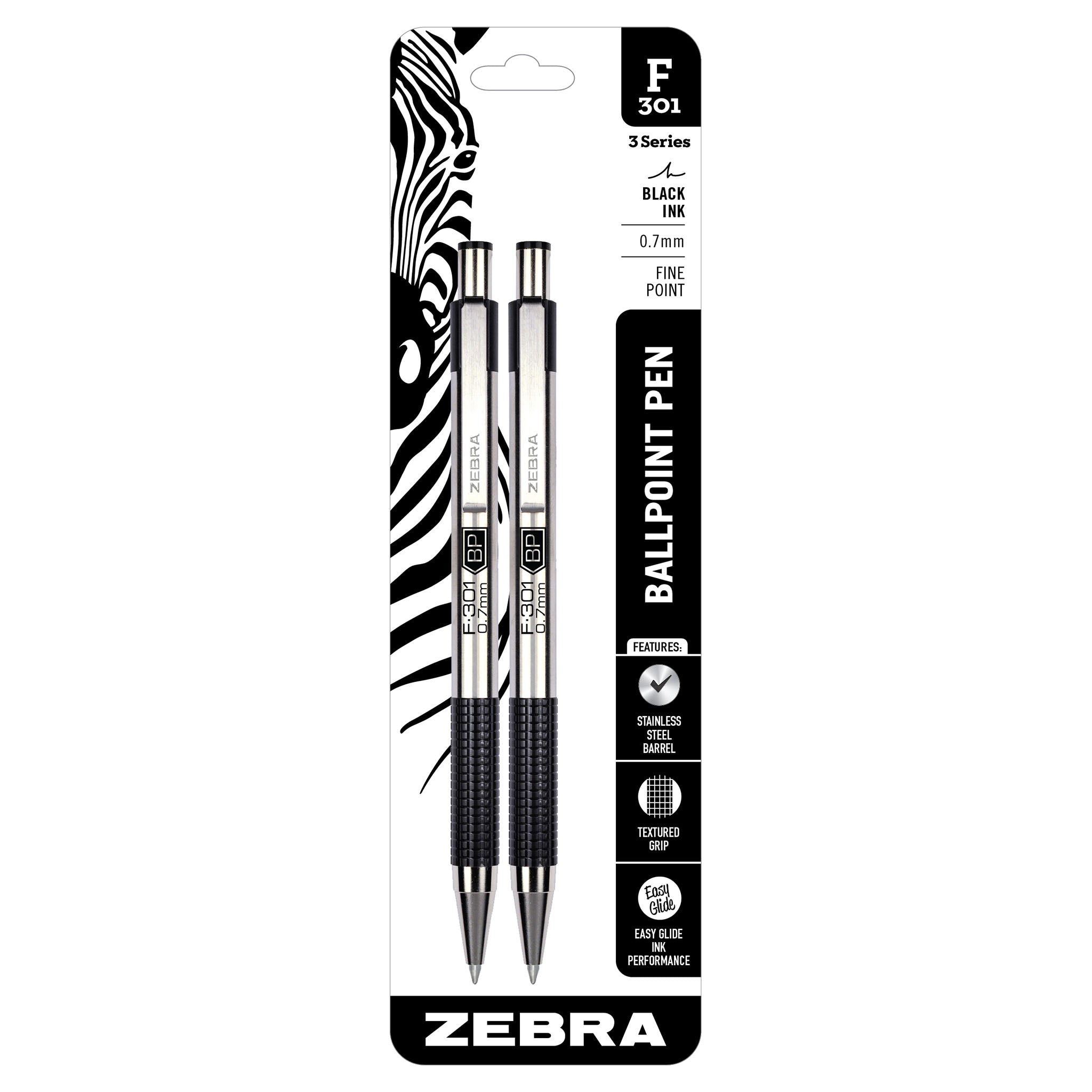 27112_F-301_Retractable_Ballpoint_0.7mm_Black_2pk