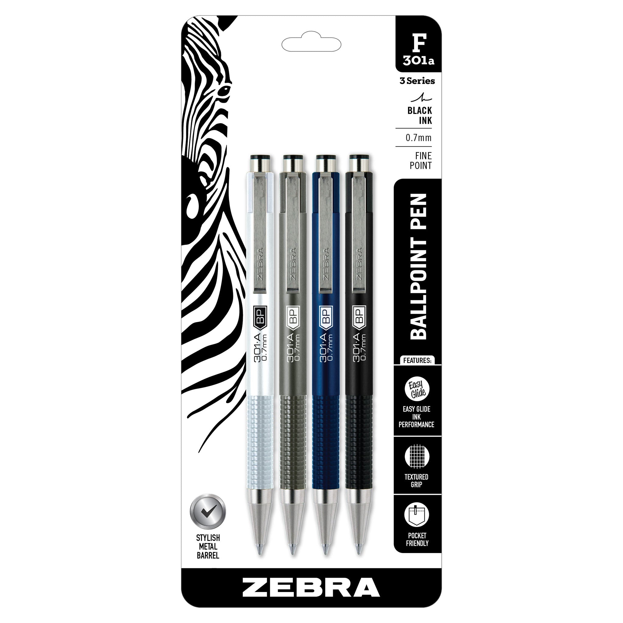 27514_F-301A_Retractable_Ballpoint_0.7mm_Assorted_4pk