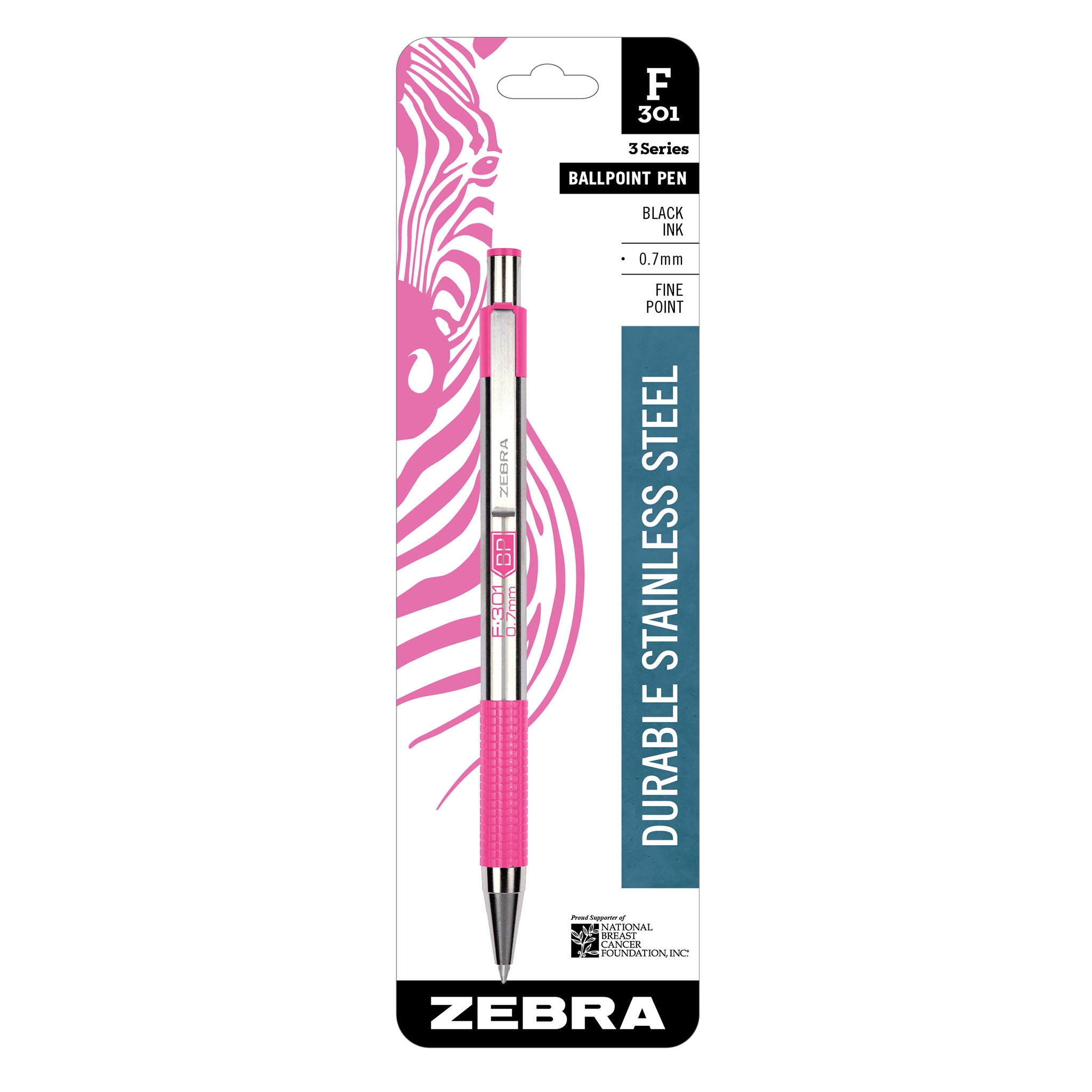 37111_F-301_Retractable_BP_0.7mm_BCA_Pink_BarrelBlack_Ink_1pk