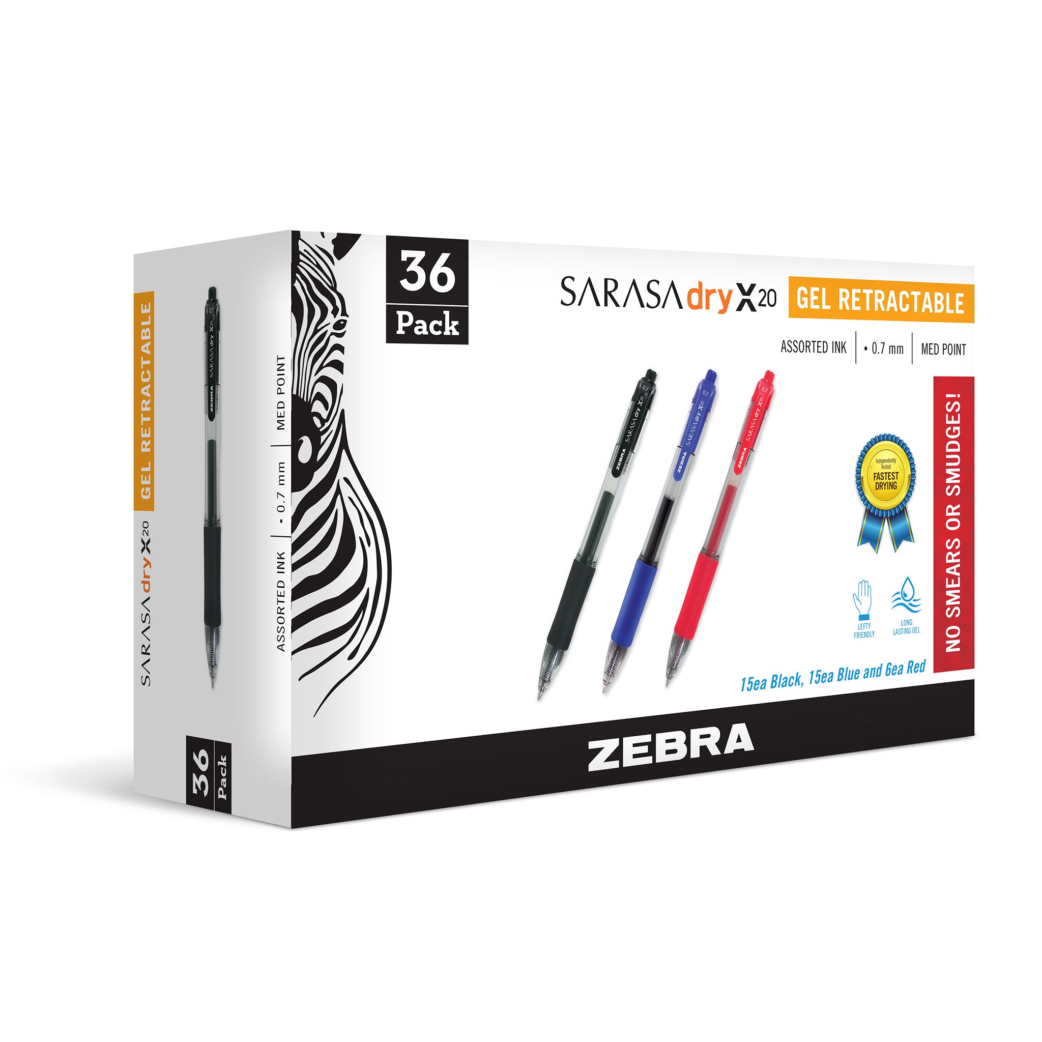 46036SarasaDryX20GelRetractableRDI0.7mmAssorted36pk