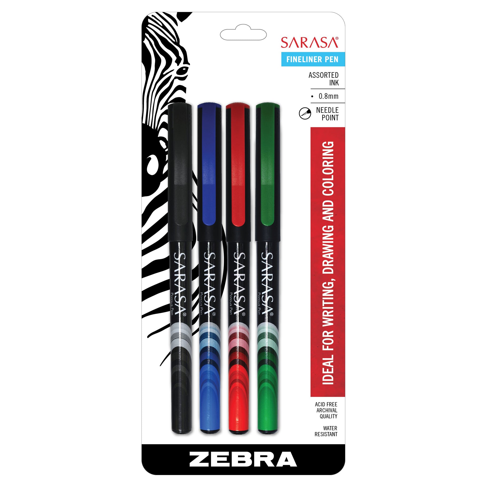 66104_Sarasa_Fineliner_Pen_0.8mm_Assorted_4pk