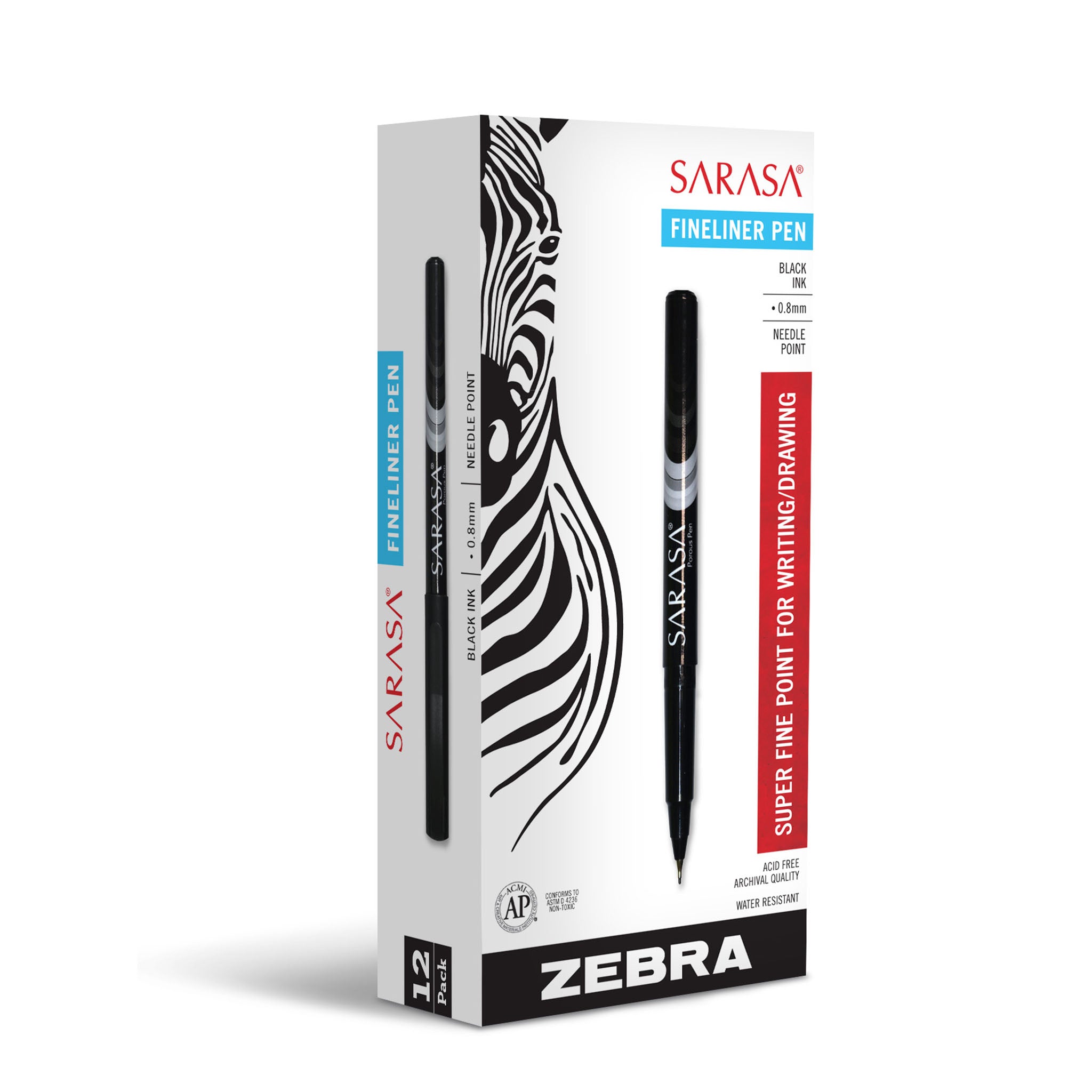 66110_Sarasa_Fineliner_Pen_0.8mm_Black_Dozen