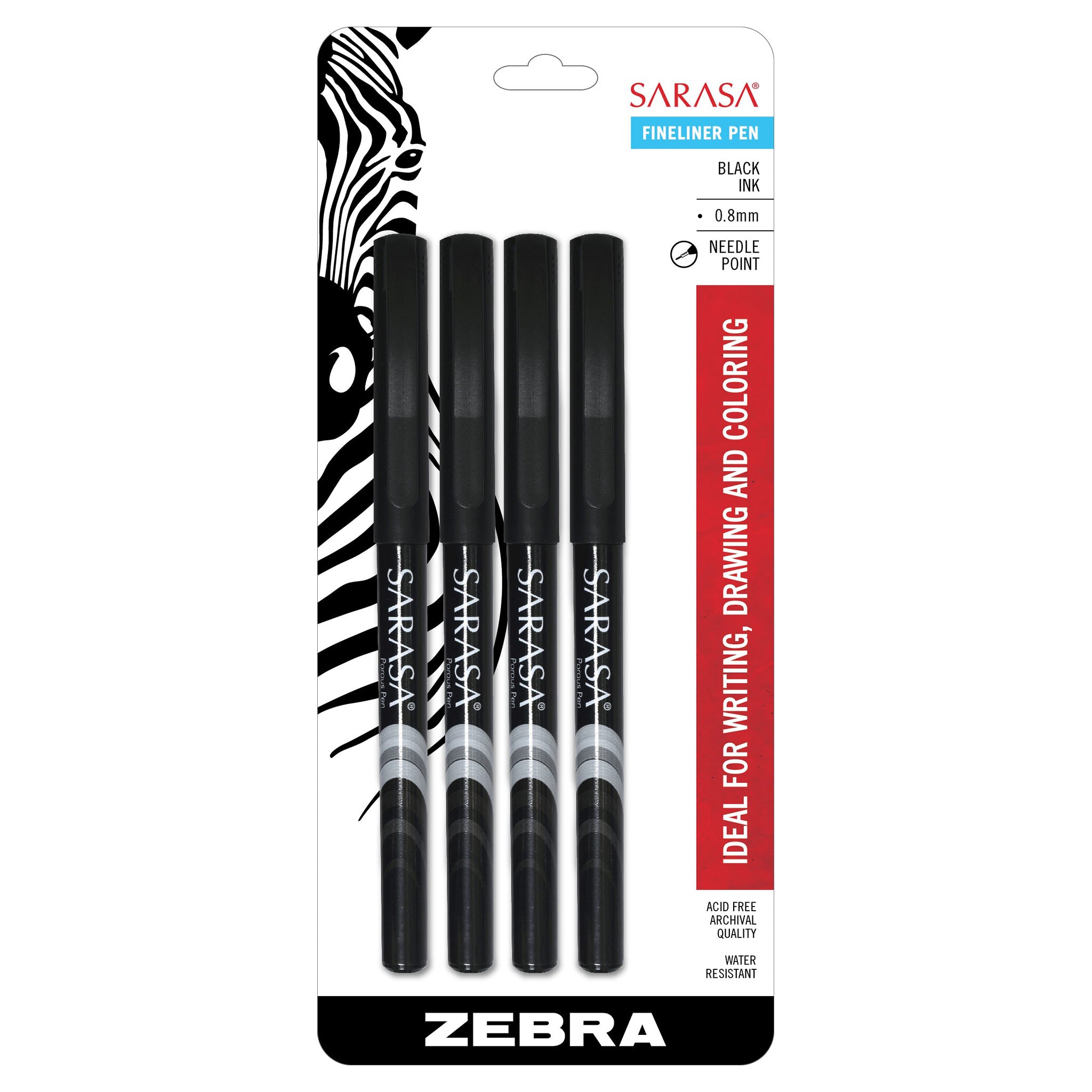 66114_Sarasa_Fineliner_Pen_0.8mm_Black_4Pk