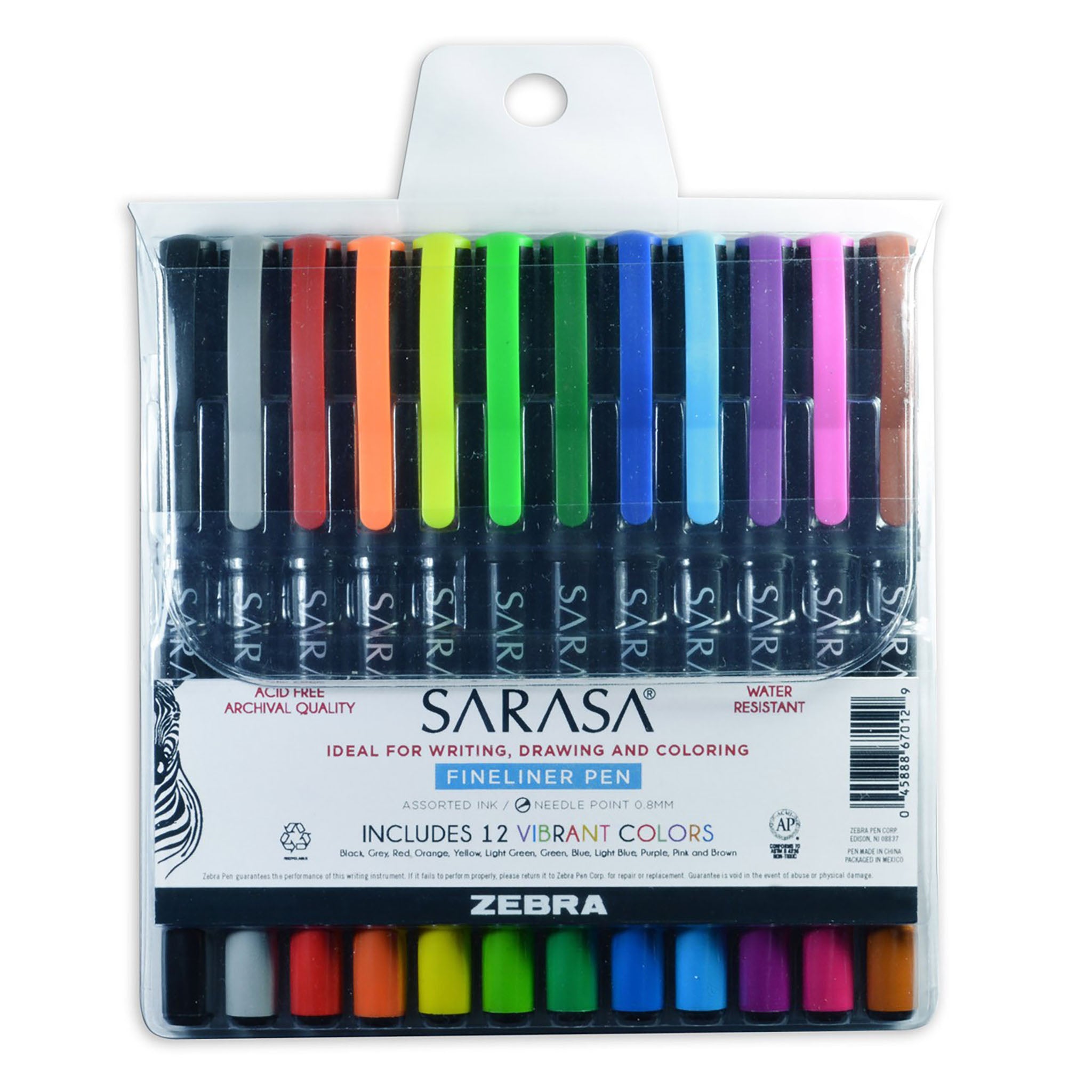 67012_Sarasa_Fineliner_Pen_0.8mm_Assorted_12pk