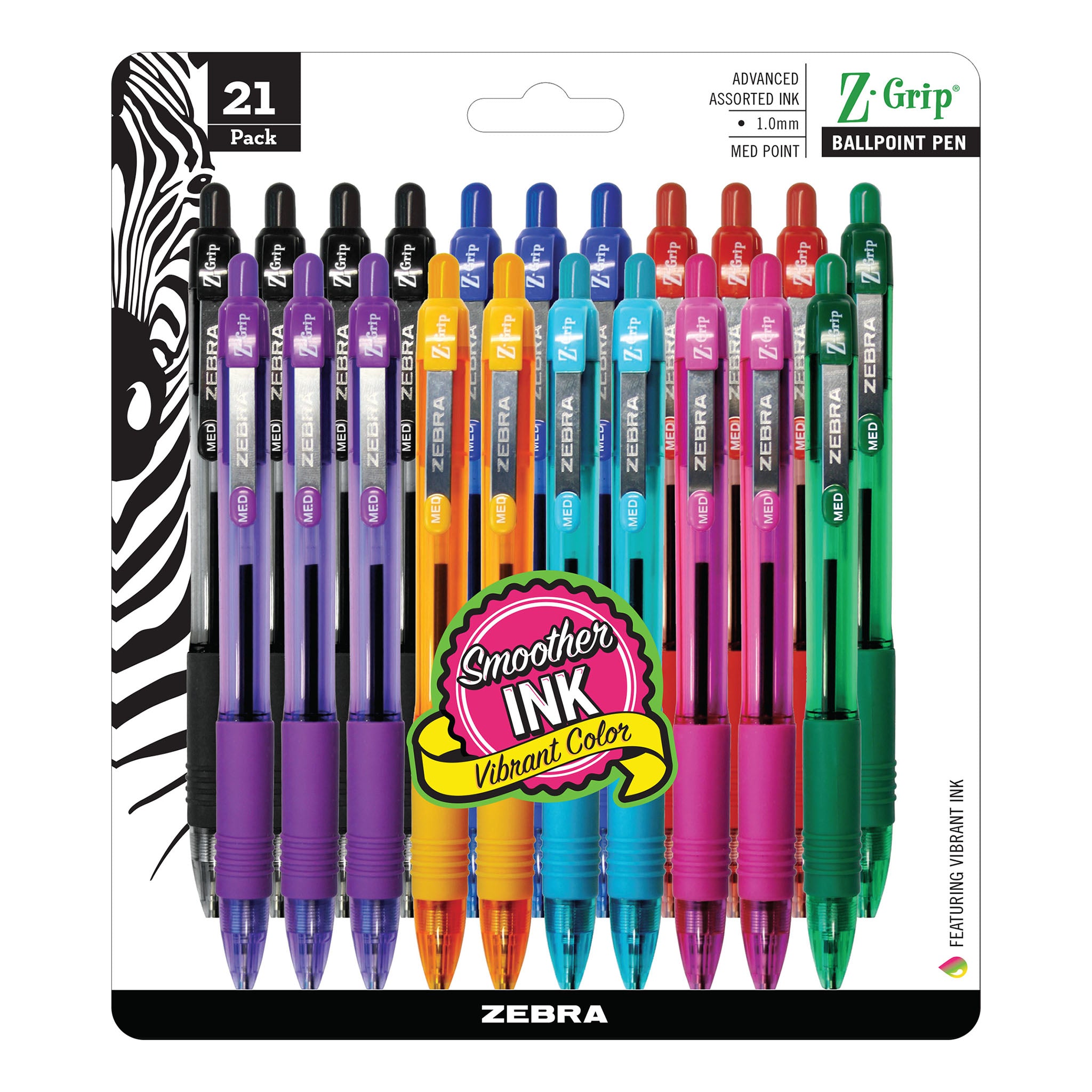 91024Z-GripRetractableBallpoint1.0mmAssorted21Pk18PcDP